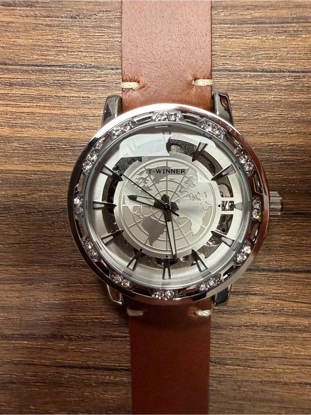 Men's Skeleton Mechanical Watch with Brown Leather Strap